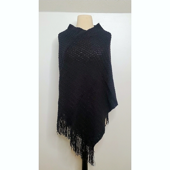 Boho Black Fringe  Poncho - Picture 1 of 6